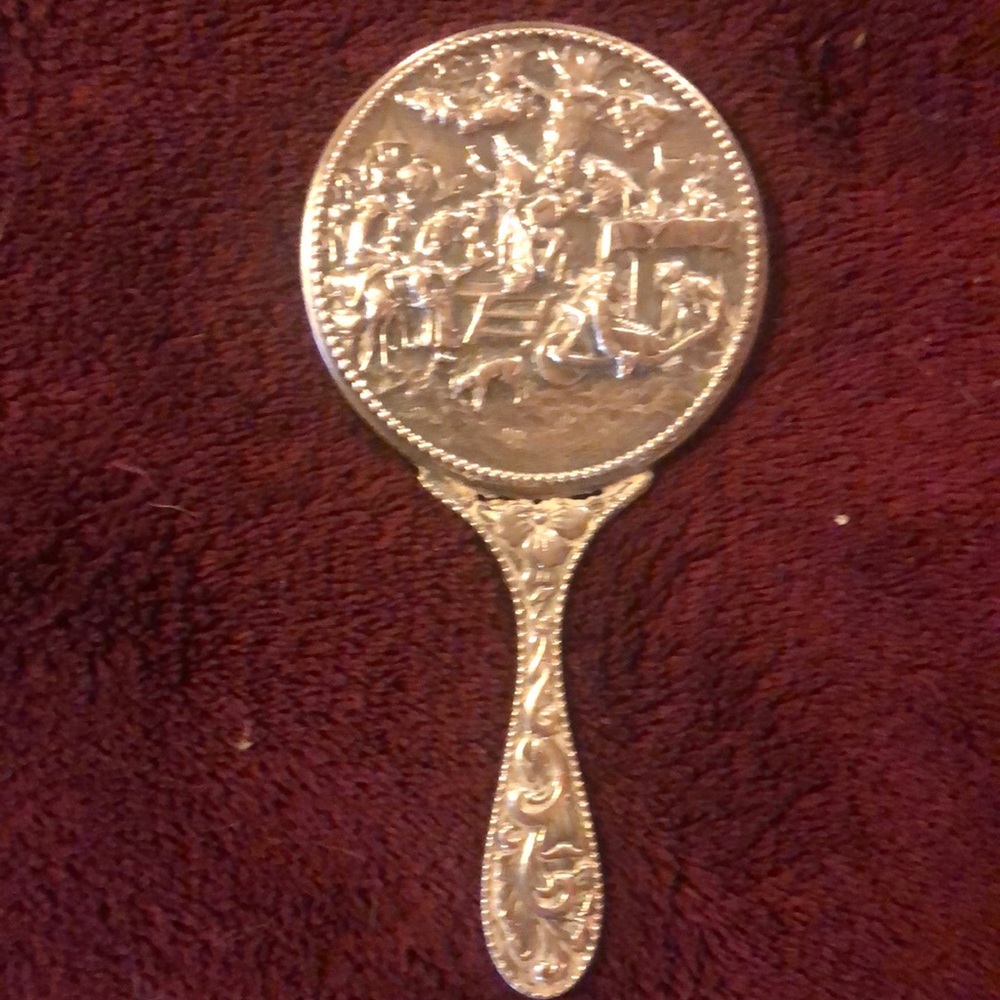 Vintage Silver Plated Repousse Pocket Mirror